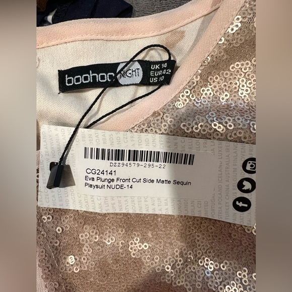 NWT Boohoo Sequin Eva Plunge Front Cut Side Nude Matte Sequin Short Romper 10 - Picture 5 of 8